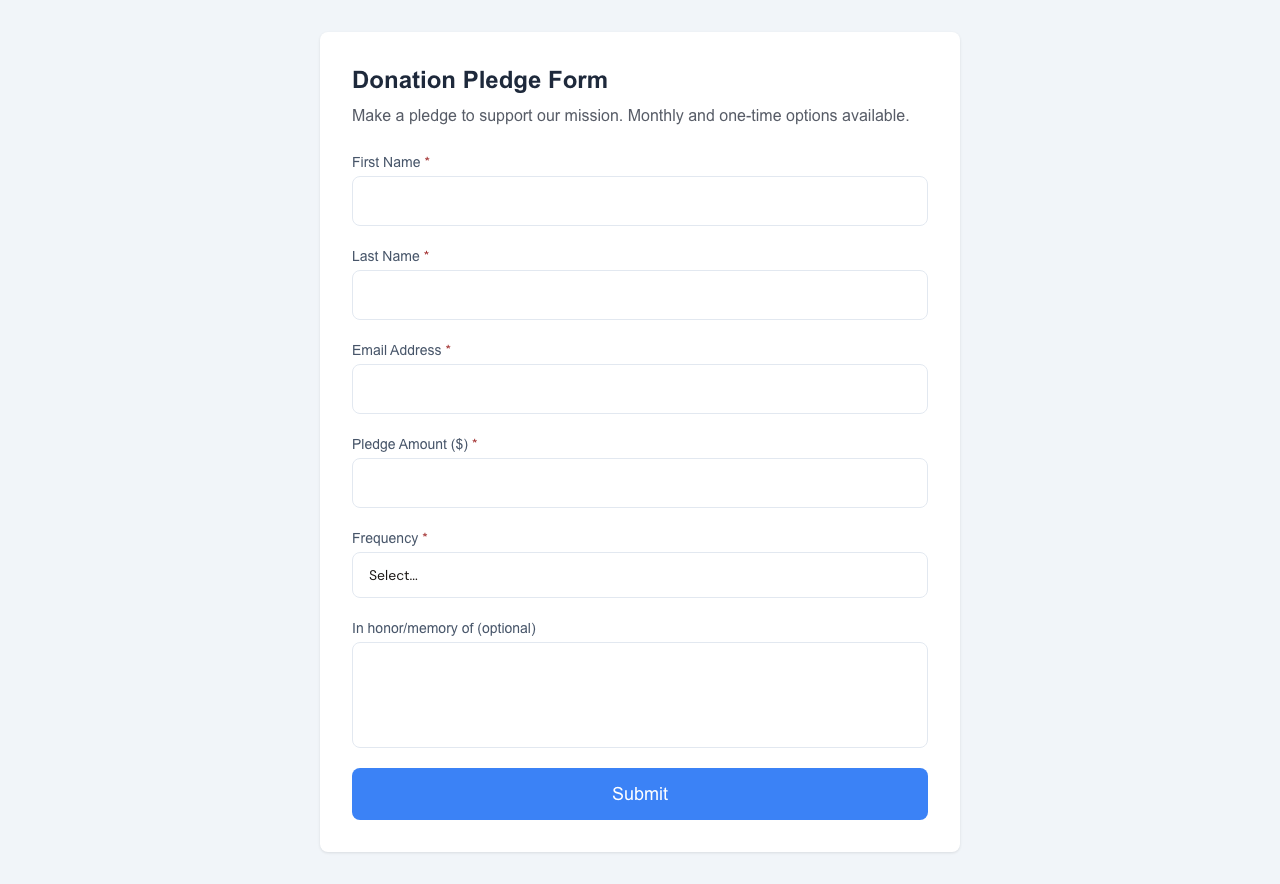 Smart public intake form for donation with dynamic fields and conditional logic